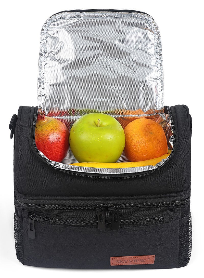 سكاي فيو حقيبة غداء SKY VIEW مزدوجة المقصورة مع حزام كتف للرجال والنساء معزولة ومضادة للتسرب وحقيبة تبريد للنزهات - أسود/25 * 15.5 * 24 سم - Image 5