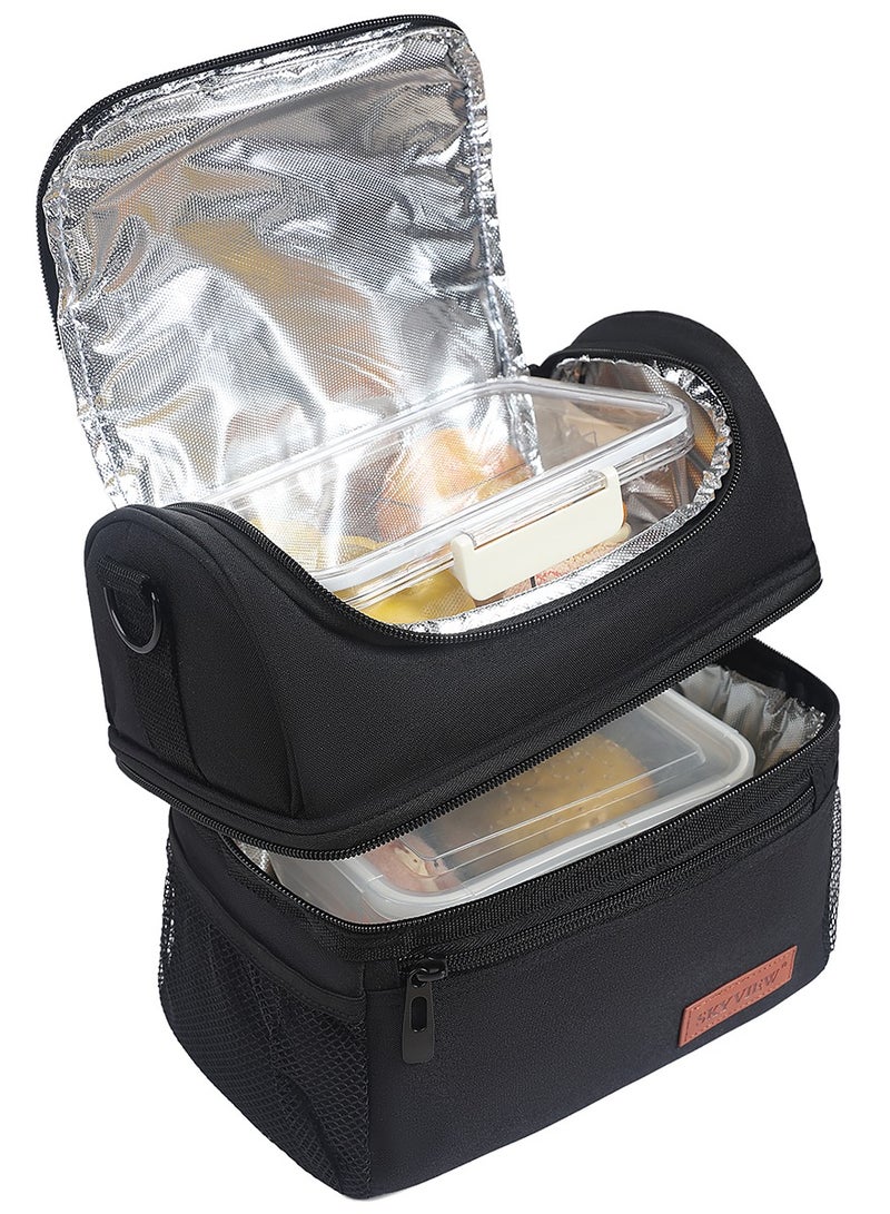 سكاي فيو حقيبة غداء SKY VIEW مزدوجة المقصورة مع حزام كتف للرجال والنساء معزولة ومضادة للتسرب وحقيبة تبريد للنزهات - أسود/25 * 15.5 * 24 سم - Image 4