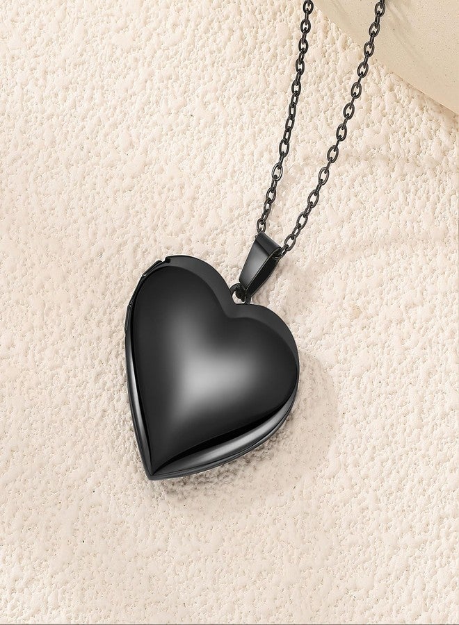 PHOCKSIN Black Heart Lockets Necklace for Girlfriend Locket Necklaces that Holds 2 Pictures Memorial Lockets for Women - Image 2