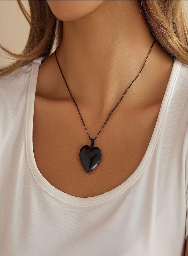 PHOCKSIN Black Heart Lockets Necklace for Girlfriend Locket Necklaces that Holds 2 Pictures Memorial Lockets for Women - Image 3