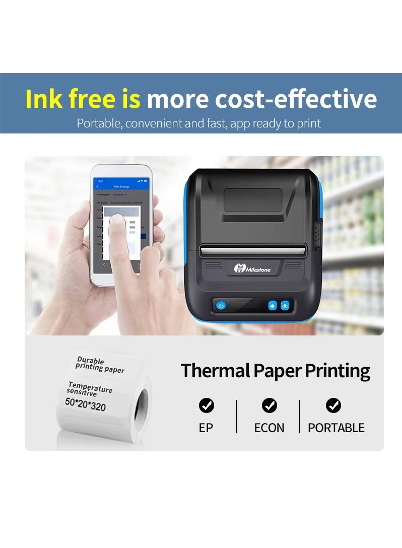 مايلستون طابعة ملصقات 2 في 1 تعمل بالبلوتوث وUSB، طباعة إيصالات وملصقات محمولة 10 مم-80 مم، طابعة فواتير شخصية محمولة، طابعة نقاط بيع USB، طابعة حرارية لاسلكية صغيرة متوافقة مع أنظمة Android/iOS/Windows - Image 4
