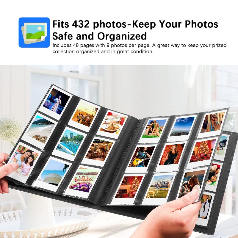 Veicevol 432 Pockets Photo Album for Fujifilm Instax Mini Camera, Polaroid Camera, for Fujifilm Instax Mini 12 11 9 40 41 99 90 8 7 EVO LIPLAY Instant Camera, Polaroid Snap PIC-300 Z2300 Instant Camera, Black - Image 3