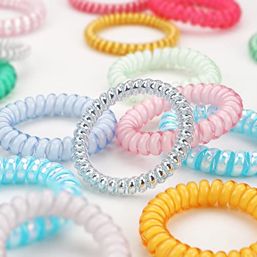 DeD 26 Pcs Spiral Hair Ties,No Crease Ponytail Holders,3 Styles Coil Hair Ties,Slim Laser Colors Spiral Bracelets,Phone Cord Fluorescent Elastic Hair Coils Hair Accessories for Women Girls - Image 5