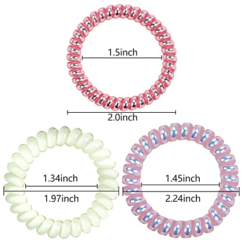 DeD 26 Pcs Spiral Hair Ties,No Crease Ponytail Holders,3 Styles Coil Hair Ties,Slim Laser Colors Spiral Bracelets,Phone Cord Fluorescent Elastic Hair Coils Hair Accessories for Women Girls - Image 2