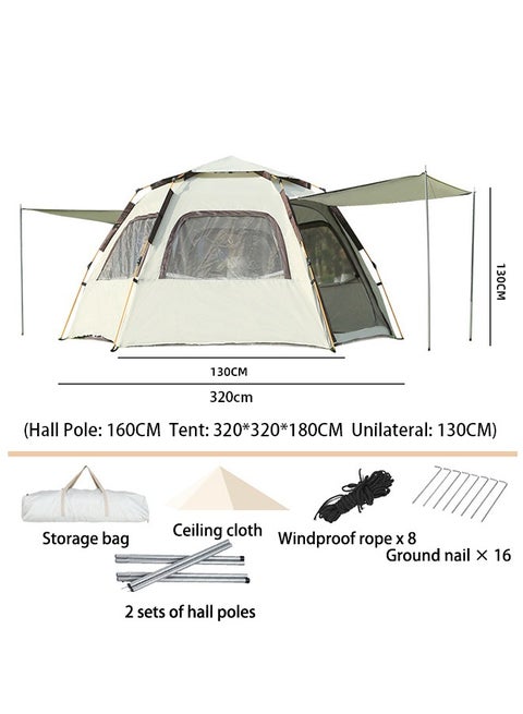 Outdoor Camping Tent,Hexagonal Tent,5-8 Person Family Tent,Double Waterproof,2 Doors and 4 Windows,With Awning,Easy to Install and Carry,Suitable for Traveling with Family(320*320*180cm)
