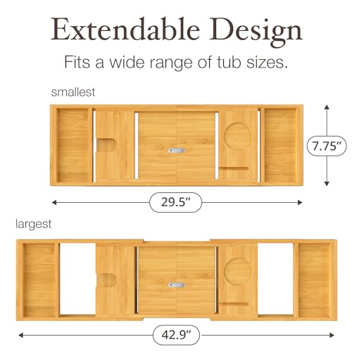 Bambüsi Bathtub Tray - Expandable Bamboo Bath Tray for Tub with Wine Glass Holder, Book & Tablet Stand - Wooden Bathtub Caddy Tray Table for Bathroom Accessories, Spa Relaxation, Housewarming & Wedding Gift - Image 4