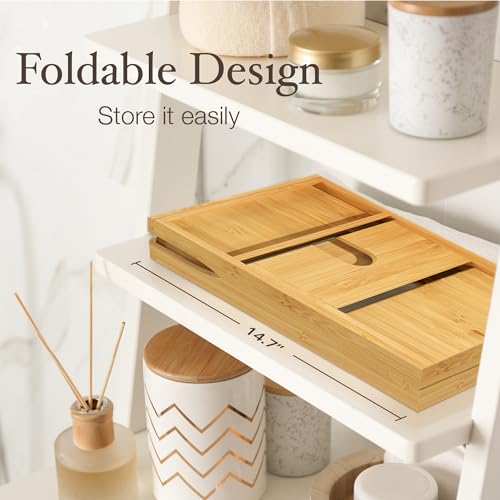 Bambüsi Bathtub Tray - Expandable Bamboo Bath Tray for Tub with Wine Glass Holder, Book & Tablet Stand - Wooden Bathtub Caddy Tray Table for Bathroom Accessories, Spa Relaxation, Housewarming & Wedding Gift - Image 5