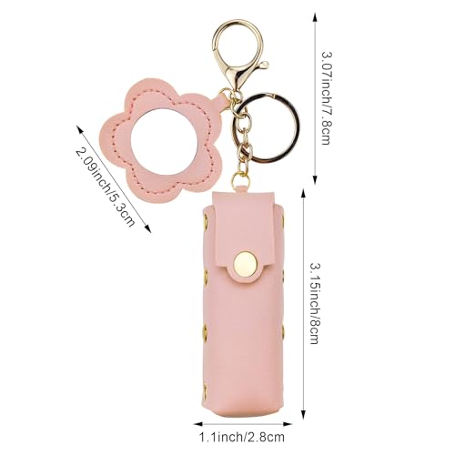 Arvintas 4 PACK PU Leather Potable Chapstick Holder Key Chain Bulk with Mirror Lipstick Keychain Lip Balm Organizer Holder Lipstick Travel Makeup Storage Case for Women Girls Style 3 - Image 3