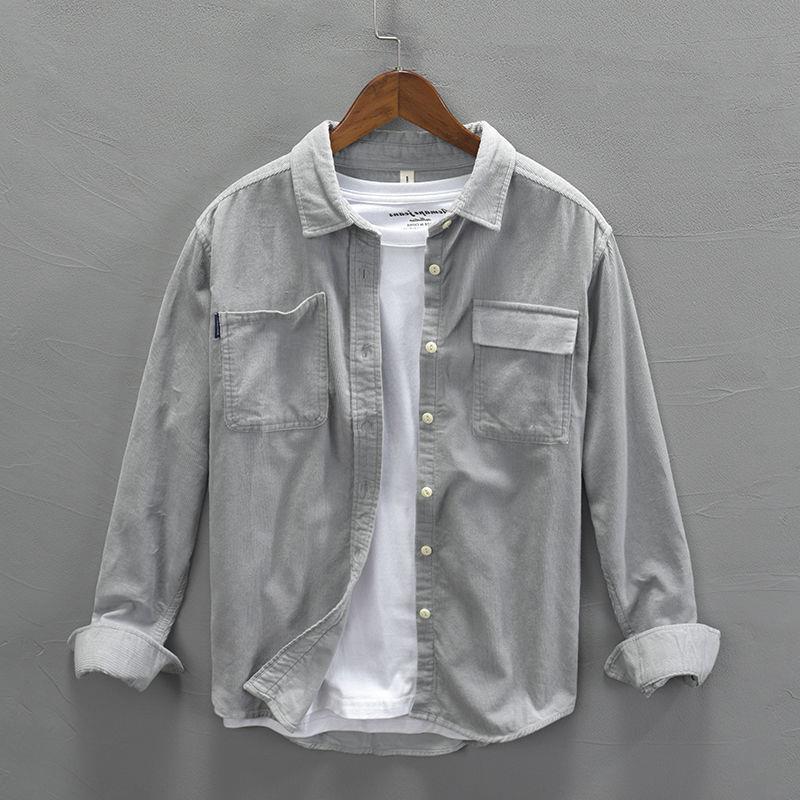 Corduroy Jacket Shirt Long-sleeved Mens Autumn New Youth Hong Kong-style Loose Casual All-match Mens Shirt Jacket Brown - Image 2