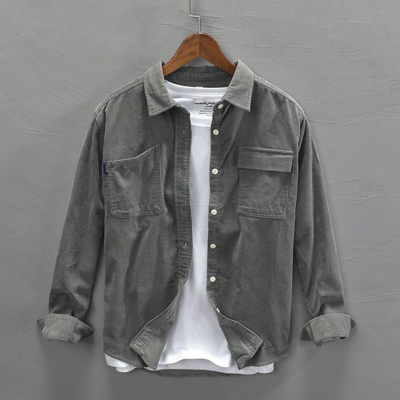 Corduroy Jacket Shirt Long-sleeved Mens Autumn New Youth Hong Kong-style Loose Casual All-match Mens Shirt Jacket Brown - Image 3