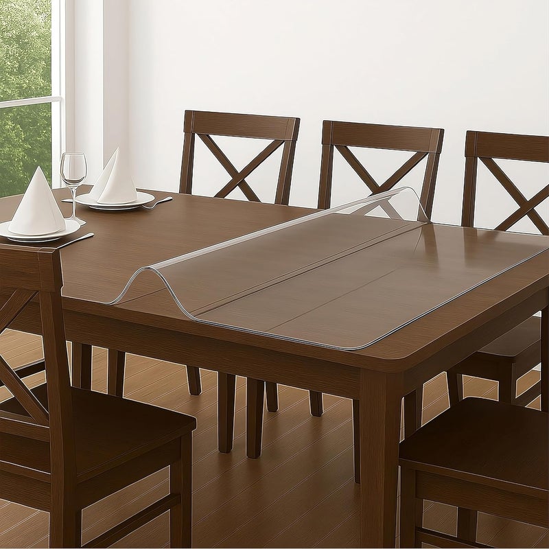 SLEEKBODE ™1mm Thick 36 * 66 Inch PVC Dining Table Cover 6 Seater Waterproof Heat Resistant Transparent Protector Sheet Clear Plastic Table Cloth Glass Mat Balcony Covering Dressing Study Small Side - Image 1