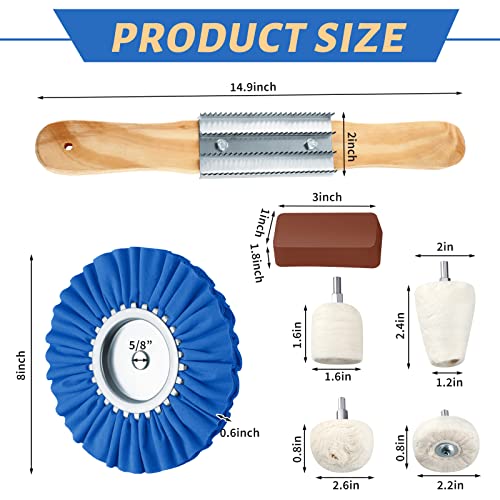 Liliful 12 Pcs 8" Airway Polishing Wheel Kit in Diameter 5/8", Metal Aluminum Buffing Wheel and Polishing Compound and Buffing Drill and Rake Pad for Angle Grinder Mirror Metal Finish (Bright Color) - Image 2