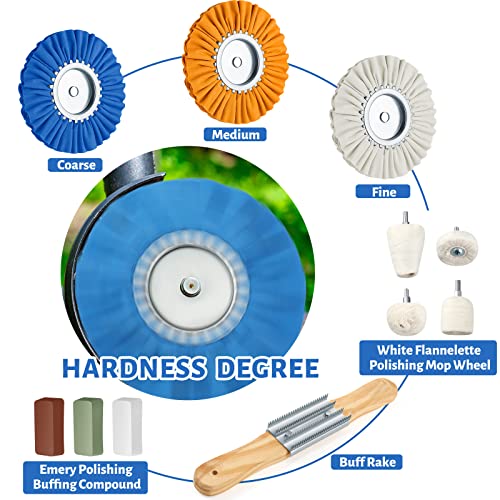 Liliful 12 Pcs 8" Airway Polishing Wheel Kit in Diameter 5/8", Metal Aluminum Buffing Wheel and Polishing Compound and Buffing Drill and Rake Pad for Angle Grinder Mirror Metal Finish (Bright Color) - Image 4