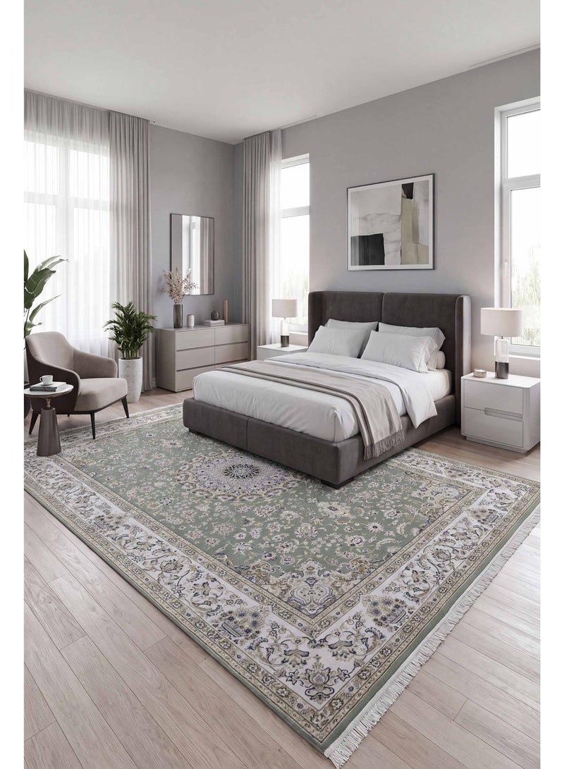 Alkaffary Bashayer carpet with elegant patterns that add a unique artistic touch to your home, made of long-lasting, wear-resistant materials, light green - Image 1