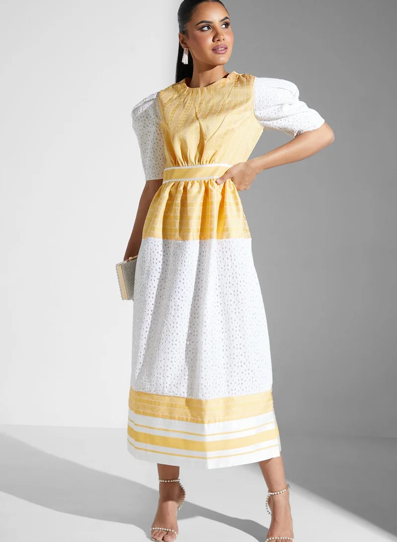 Threadz by Ajooni Puff Sleeve Tiered Printed Dress