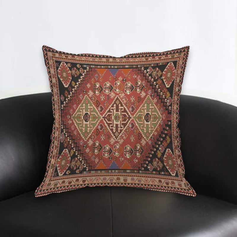 AOYEGO Persian Carpet Tribal Pattern Throw Pillow Cover Persian Embossing Ethnic Geometric Chaotic Diamond Grid Zigzag Pillow Case 18x18 Inch Decorative Men Women Room Cushion Cover for Home - Image 2