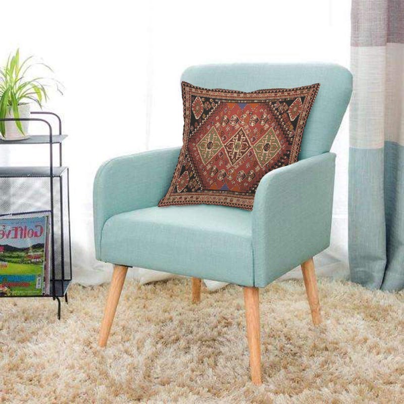 AOYEGO Persian Carpet Tribal Pattern Throw Pillow Cover Persian Embossing Ethnic Geometric Chaotic Diamond Grid Zigzag Pillow Case 18x18 Inch Decorative Men Women Room Cushion Cover for Home - Image 3