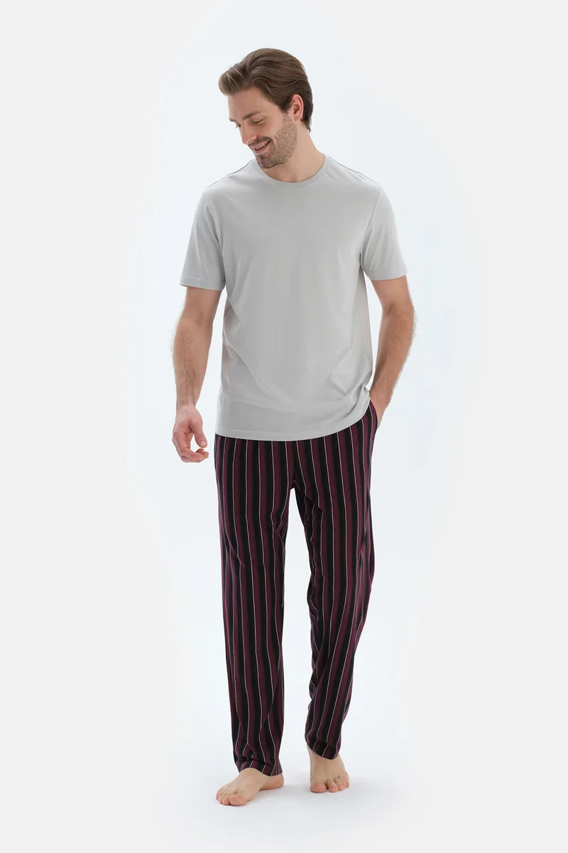 dagi T-shirt & Trousers Pajama Set Crew Neck Cotton Blend Mid Rise Regular/Classic Fit Sleepwear