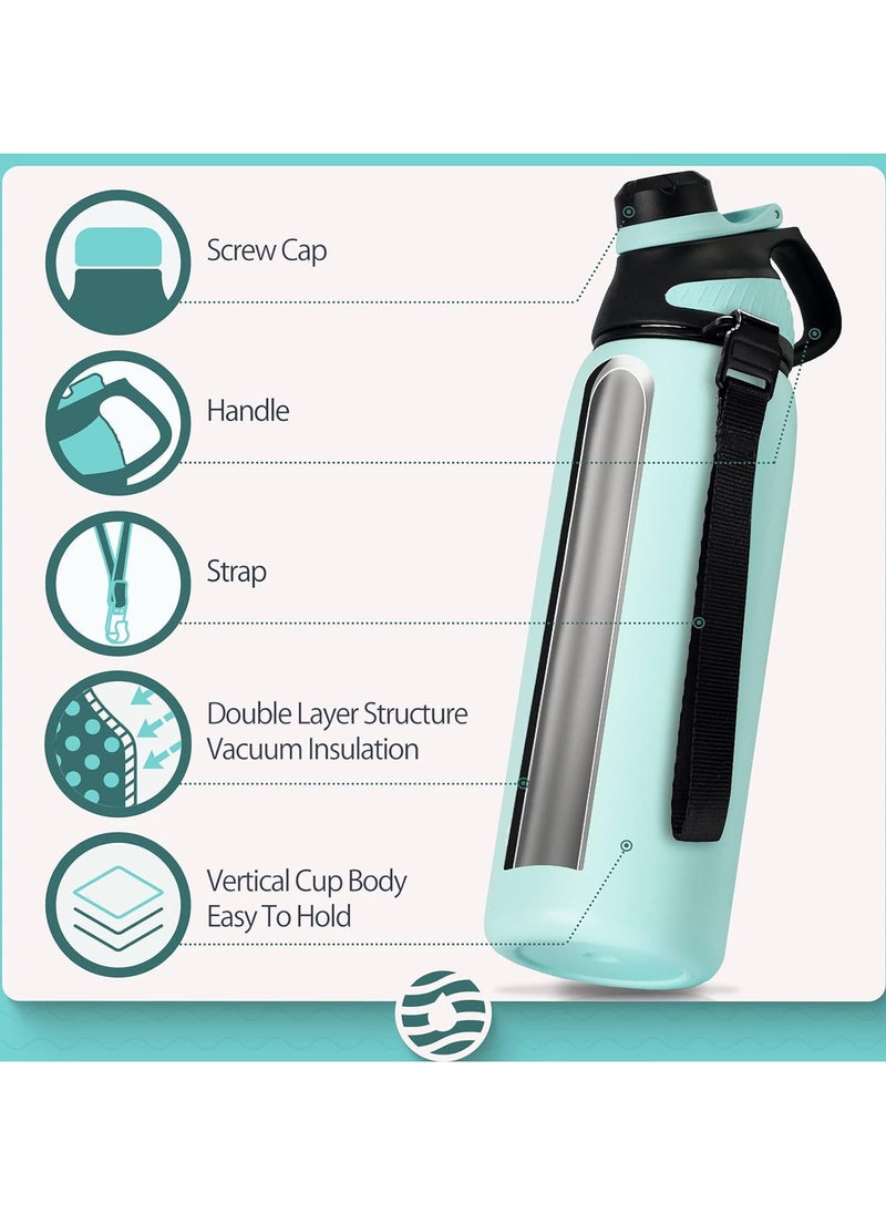 FjBottle - Stainless Steel Water Bottle 1L with Magnetic Lid, BPA Free Insulated Water Bottle, Sports Metal Water Bottle Hot&Cold Drinks Vacuum Flask Leak-Proof for Gym, Work, Travel - Image 1