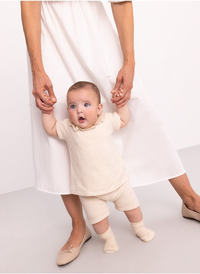 DeFacto Short Sleeve Ruffle Collar Blouse And Shorts 2-Piece Set  - Image 1