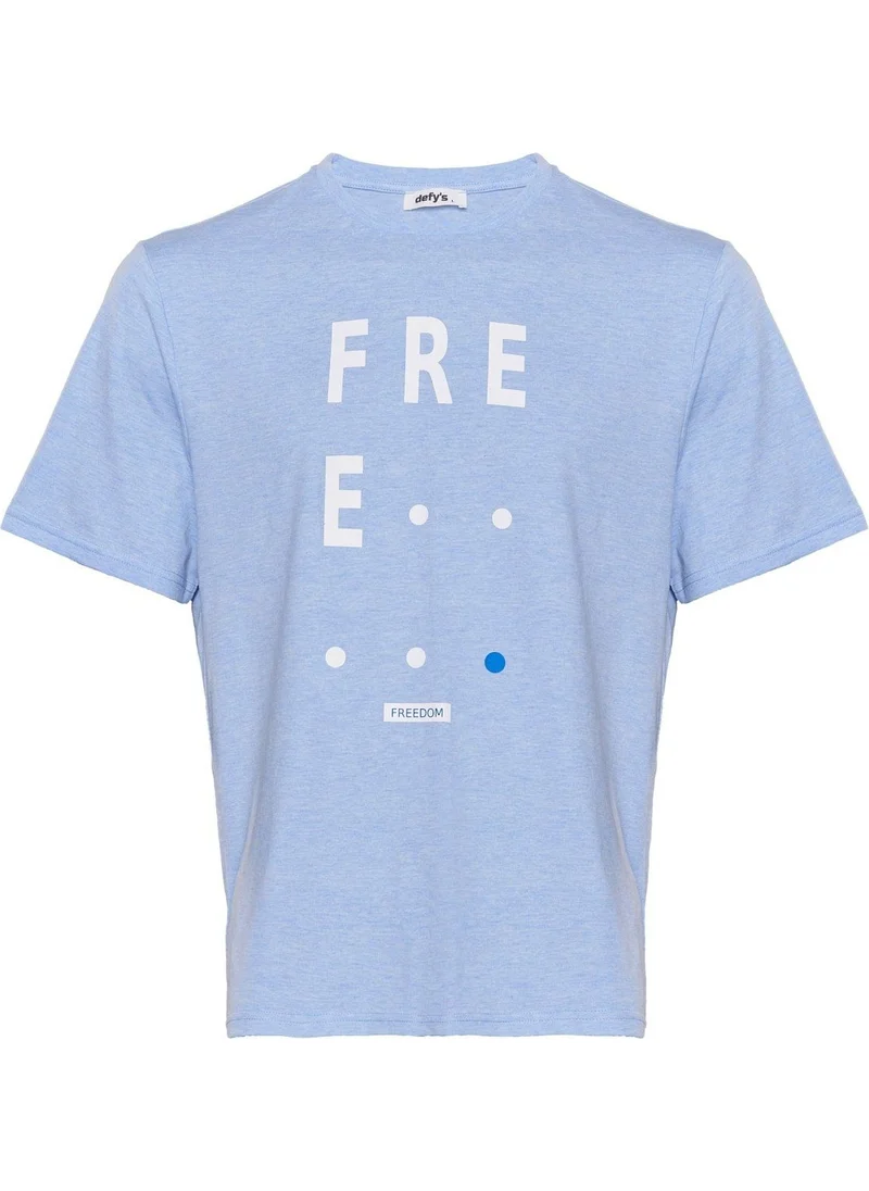 Defy'S Men's Printed Short Sleeve Crew Neck T-Shirt Blue