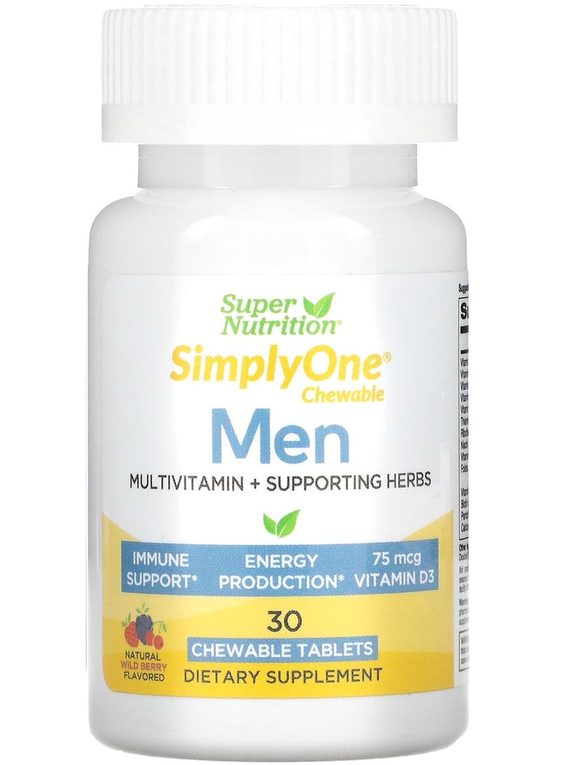 SimplyOne, Men’s Multivitamin + Supporting Herbs, Wild-Berry, 30 Chewable Tablets