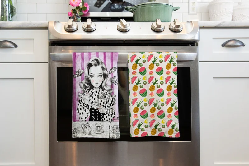 Eray Home Erayshome Kitchen Hand Towel Fish Girl and Watermelon Pattern Printed Set of 2