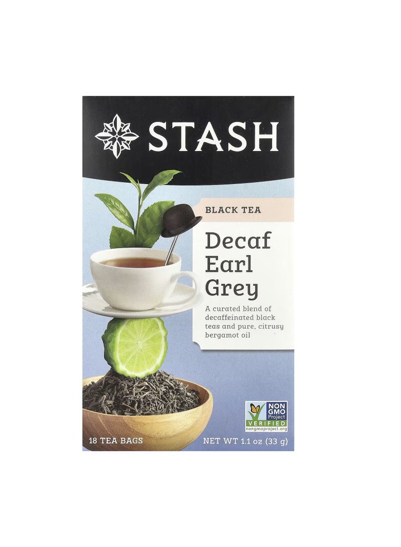 Stash Tea, Black Tea, Decaf Earl Grey, 18 Tea Bags, 1.1 oz (33 g)