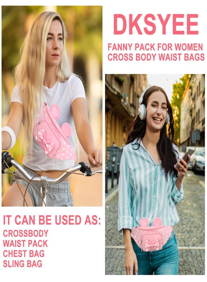 Dksyee Cute Fanny Pack for Travel Fanny Pack Women Waist Pack Teen Girls Mini Mouse Belt Bag Cartoon Fanny Pack Hiking Bum Bags Outdoor Waist Bag with Mouse Ears, Pink, Large, Disney Fanny Pack - Image 5
