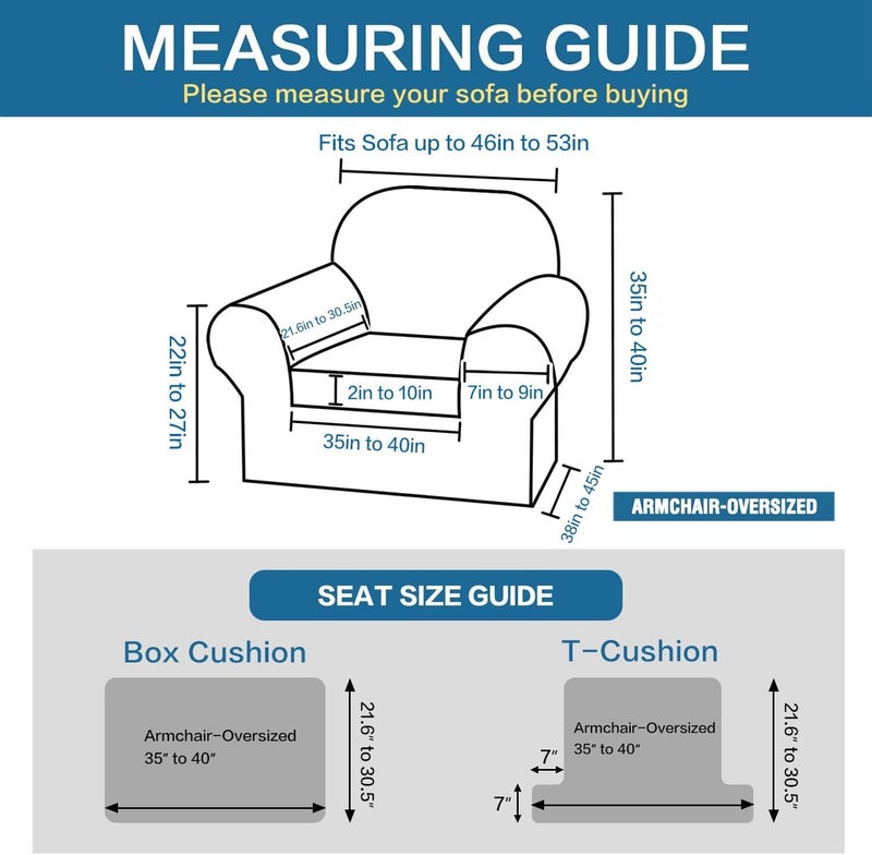H.VERSAILTEX Stretch 2 Piece Chair Covers for Armchair Chair Covers for Living Room Furniture Cover Suit for T Cushion/Box Cushion, Jacquard Fabric Small Checks(Armchair-Oversized, Island Fossi) - Image 2