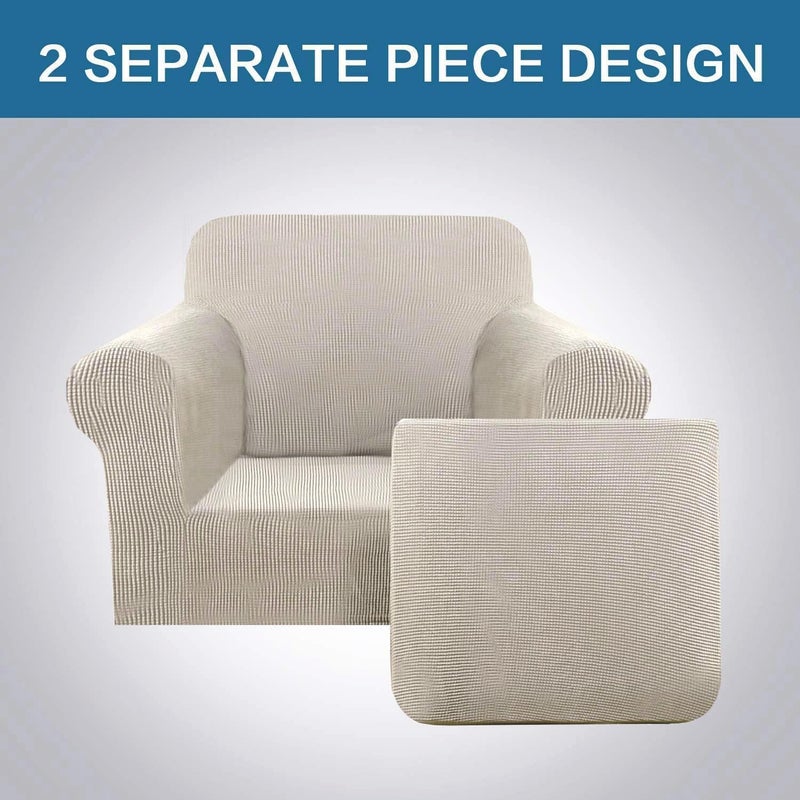 H.VERSAILTEX Stretch 2 Piece Chair Covers for Armchair Chair Covers for Living Room Furniture Cover Suit for T Cushion/Box Cushion, Jacquard Fabric Small Checks(Armchair-Oversized, Island Fossi) - Image 4