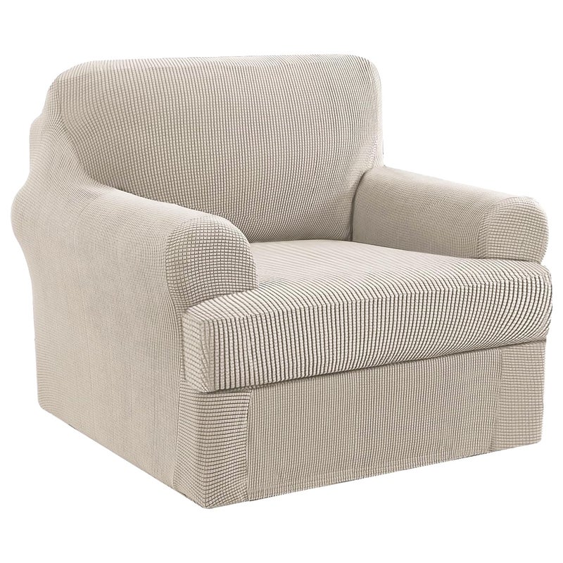 H.VERSAILTEX Stretch 2 Piece Chair Covers for Armchair Chair Covers for Living Room Furniture Cover Suit for T Cushion/Box Cushion, Jacquard Fabric Small Checks(Armchair-Oversized, Island Fossi) - Image 3