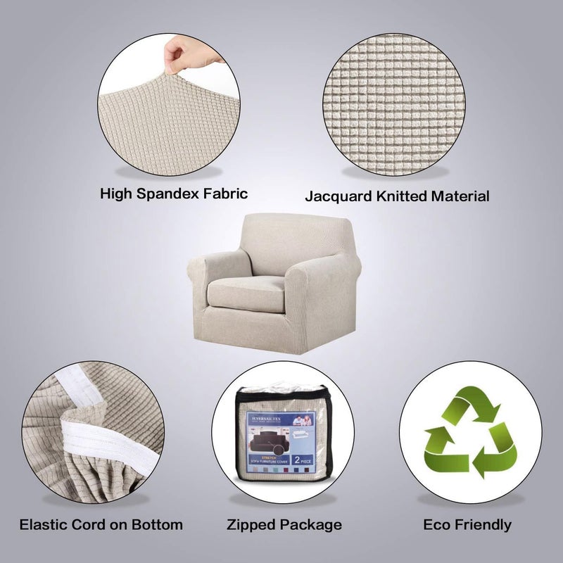 H.VERSAILTEX Stretch 2 Piece Chair Covers for Armchair Chair Covers for Living Room Furniture Cover Suit for T Cushion/Box Cushion, Jacquard Fabric Small Checks(Armchair-Oversized, Island Fossi) - Image 5