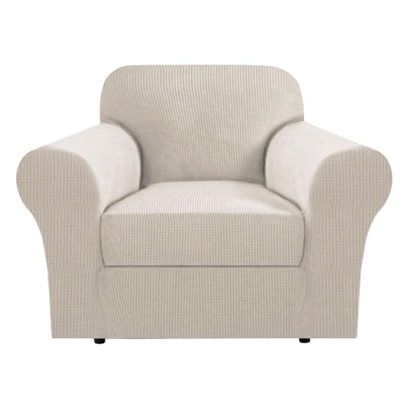 H.VERSAILTEX Stretch 2 Piece Chair Covers for Armchair Chair Covers for Living Room Furniture Cover Suit for T Cushion/Box Cushion, Jacquard Fabric Small Checks(Armchair-Oversized, Island Fossi) - Image 1