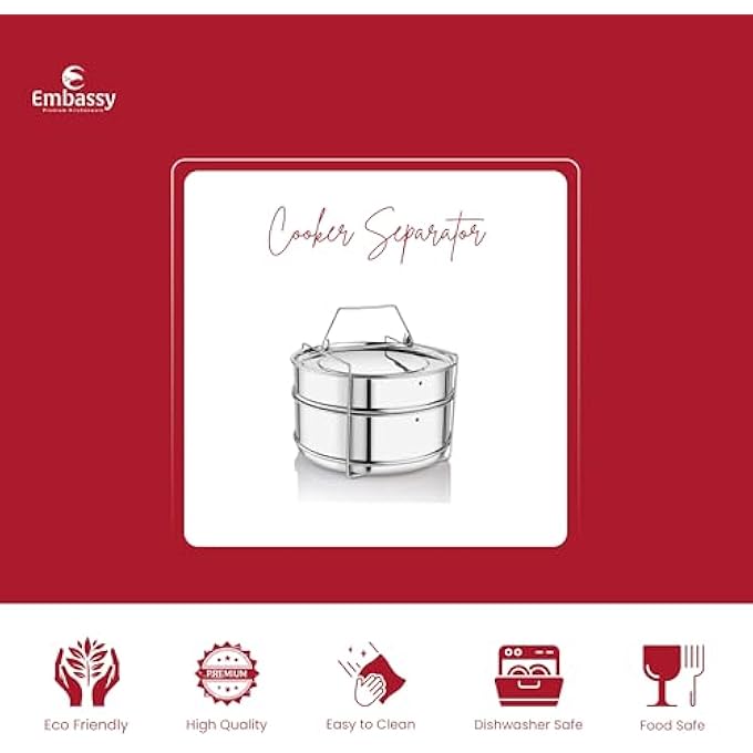 Embassy Ss Cooker Separator P5 Suitable For 5 Litres Prestige Deluxe Plus Hard Anodised Outer Lid Pressure Cookers 2 Containers With Lifter Stainless Steel - Image 4