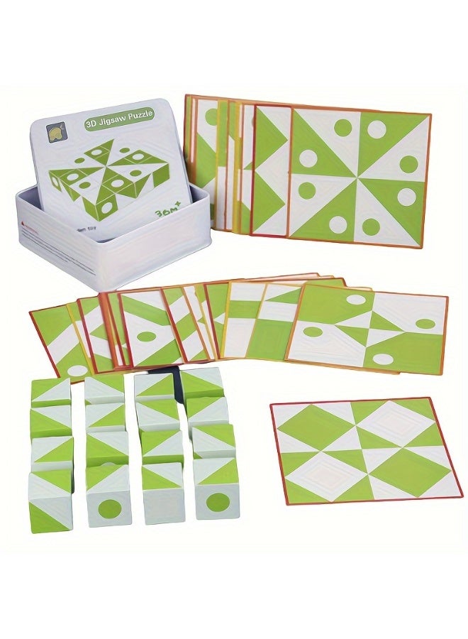 بيبيجو لغزى التجميع الخشبي ثلاثي الأبعاد - لعبة تعليمية للمنطق الرياضي للأطفال، تحدي ذهني يُنشئ بنفسك، لعبة لتفكير مُبدع، كتل خشبية خضراء وبيضاء - Image 2