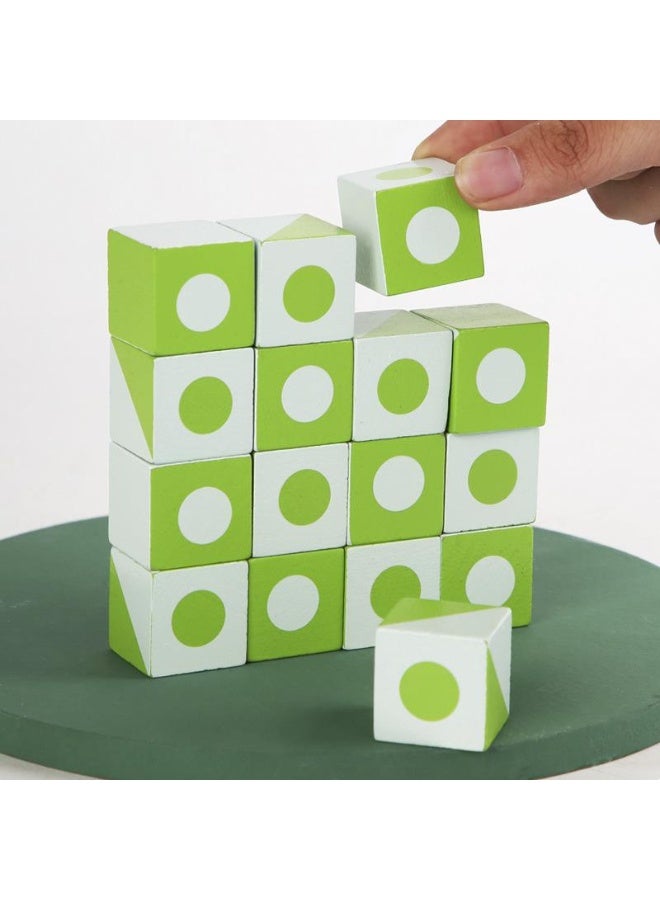 بيبيجو لغزى التجميع الخشبي ثلاثي الأبعاد - لعبة تعليمية للمنطق الرياضي للأطفال، تحدي ذهني يُنشئ بنفسك، لعبة لتفكير مُبدع، كتل خشبية خضراء وبيضاء - Image 3