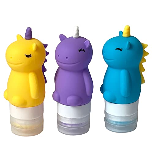 Yumbox Silicone Mini Squeeze Bottles (Set of 3 - Unicorn): Leakproof Condiment Squeeze Bottles, Sauce containers for lunch box, salad dressing bottles with flip cap, easy fill and clean. - Image 1