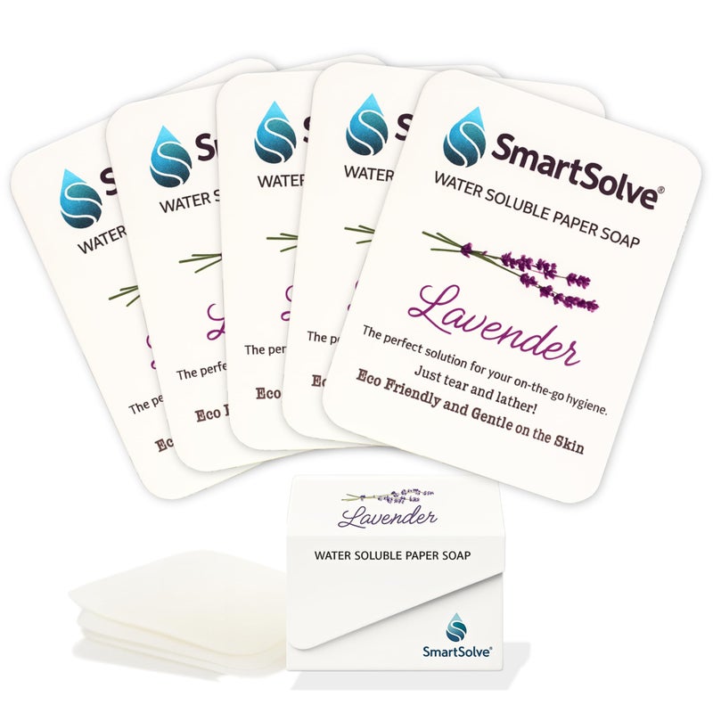 SmartSolve Lavender Scented Soap Sheets (Pack of 5, 50 sheets) - Eco-Friendly, Water-Soluble, Biodegradable, TSA-Friendly Travel Pocket Hand Wash | Cruelty-Free, Alcohol-Free, Gentle on Skin, - Image 1