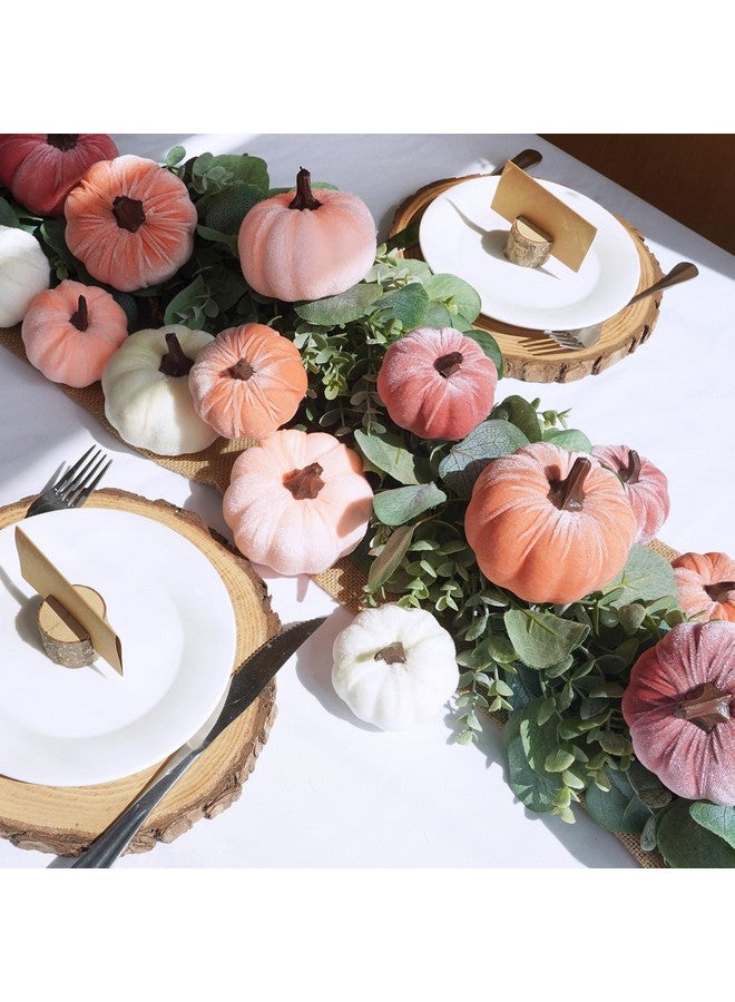 Winlyn 16 Pcs Assorted Artificial Velvet Pumpkins Blush Coral Pink Peach Cream Decorative Fabric Foam Pumpkins for Fall Wedding Baby Shower Thanksgiving Pastel Halloween Wreath Table Décor - Image 3