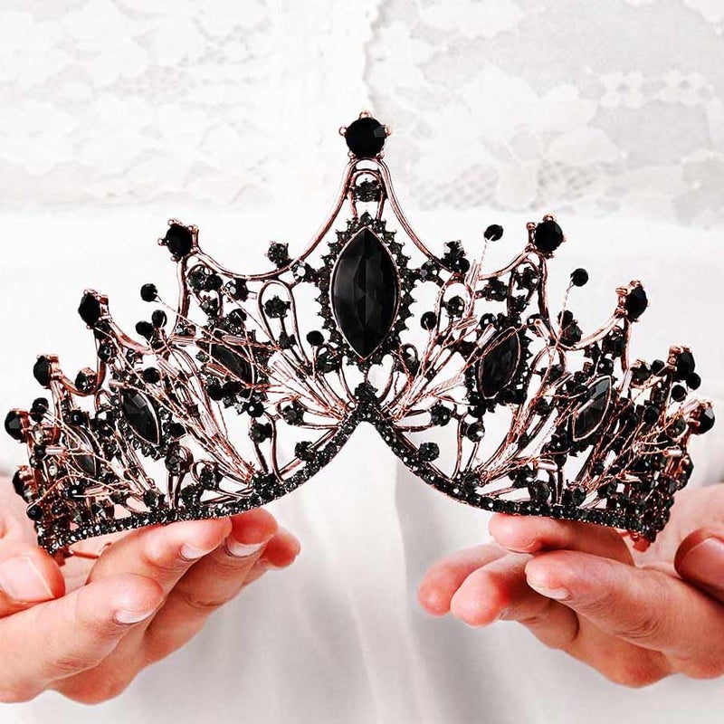 Aceorna Baroque Queen Crowns Crystal Wedding Crowns and Tiaras for Brides and Bridesmaids Rhinestones Prom Festival Costume Crown Pricess Tiara Bridal Hair Accessories for Women (Gorgeous Black) - Image 5