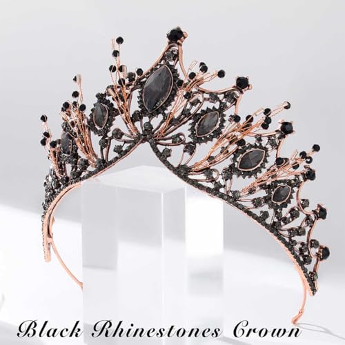 Aceorna Baroque Queen Crowns Crystal Wedding Crowns and Tiaras for Brides and Bridesmaids Rhinestones Prom Festival Costume Crown Pricess Tiara Bridal Hair Accessories for Women (Gorgeous Black) - Image 3