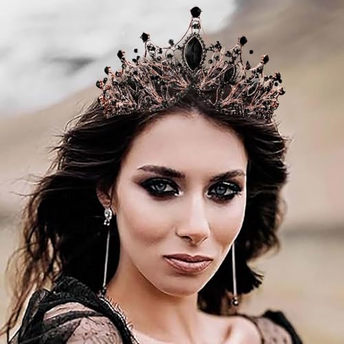 Aceorna Baroque Queen Crowns Crystal Wedding Crowns and Tiaras for Brides and Bridesmaids Rhinestones Prom Festival Costume Crown Pricess Tiara Bridal Hair Accessories for Women (Gorgeous Black) - Image 2