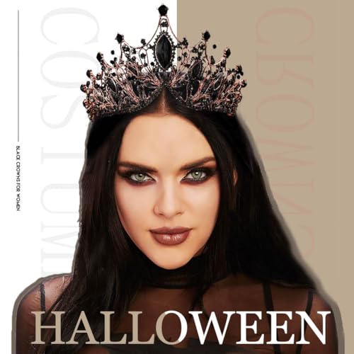 Aceorna Baroque Queen Crowns Crystal Wedding Crowns and Tiaras for Brides and Bridesmaids Rhinestones Prom Festival Costume Crown Pricess Tiara Bridal Hair Accessories for Women (Gorgeous Black) - Image 4