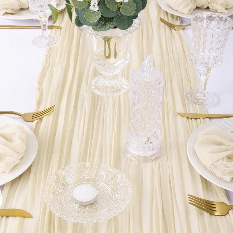 DeZerlor 6 Pack Christmas Table Runner Beige Cream Cheesecloth Table Runner Boho Gauze Table Runner 120 inches Long Winter Table Decor for Wedding Baby Shower Xmas Party Decorations - Image 3