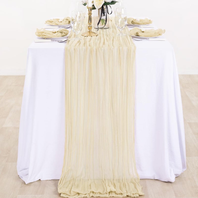 DeZerlor 6 Pack Christmas Table Runner Beige Cream Cheesecloth Table Runner Boho Gauze Table Runner 120 inches Long Winter Table Decor for Wedding Baby Shower Xmas Party Decorations - Image 2