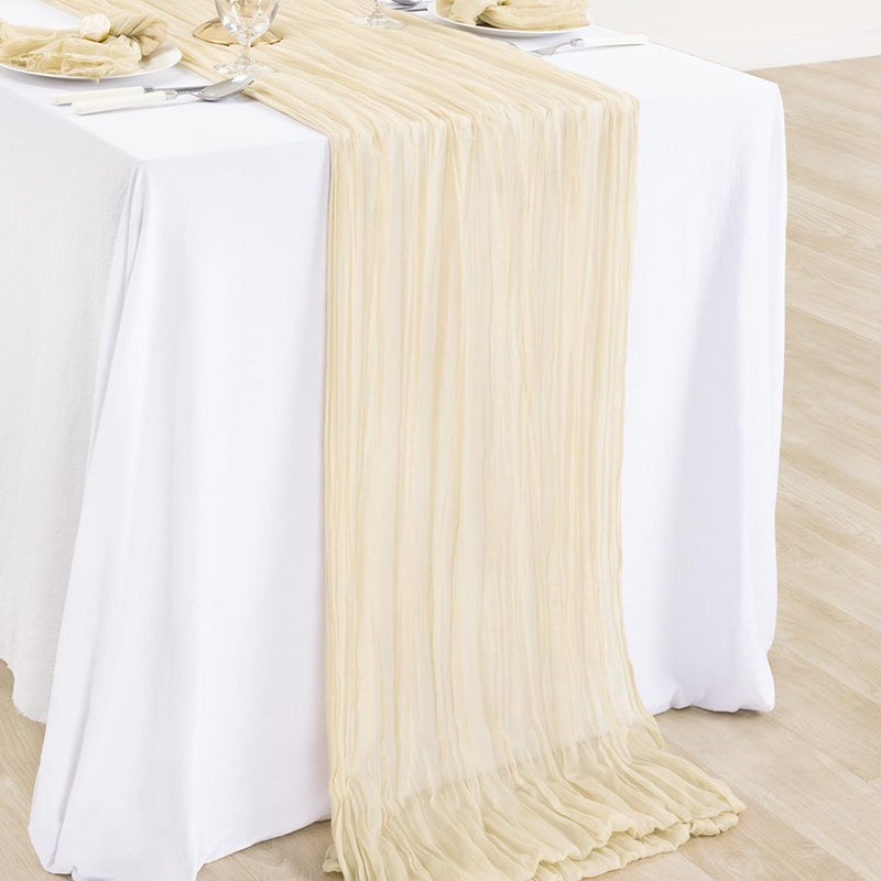 DeZerlor 6 Pack Christmas Table Runner Beige Cream Cheesecloth Table Runner Boho Gauze Table Runner 120 inches Long Winter Table Decor for Wedding Baby Shower Xmas Party Decorations - Image 4