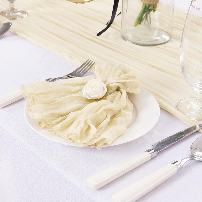 DeZerlor 6 Pack Christmas Table Runner Beige Cream Cheesecloth Table Runner Boho Gauze Table Runner 120 inches Long Winter Table Decor for Wedding Baby Shower Xmas Party Decorations - Image 5