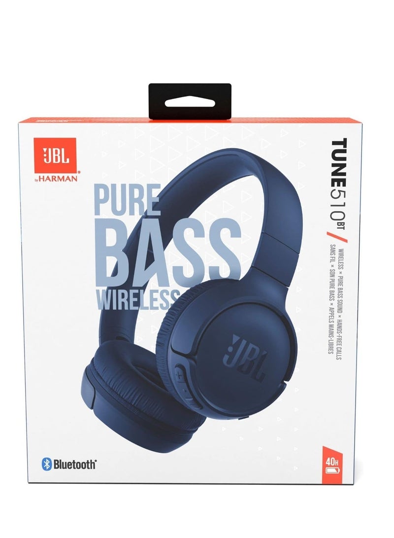 JBL JBL Tune 510BT: Wireless On-Ear Headphones with Purebass Sound - Blue  - Image 4