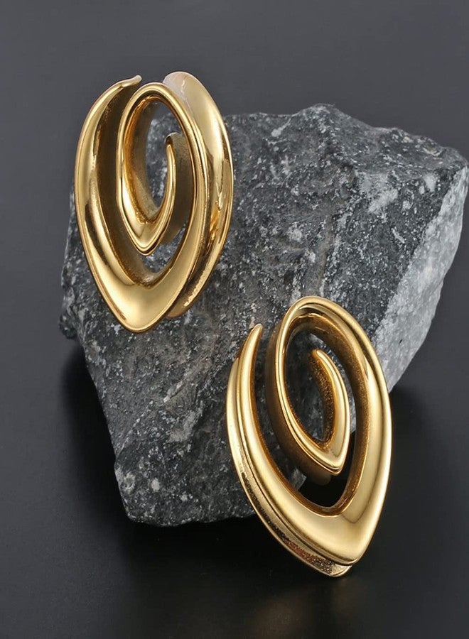 Earblity 2PCS 12mm/1/2 Gold Spiral Saddle Plugs Gauges Tunnels for Stretched Ears, Hypoallergenic 316 Stainless Steel Ear Tunnels Gauges Body Piercing Jewelry for Men Women - Image 4
